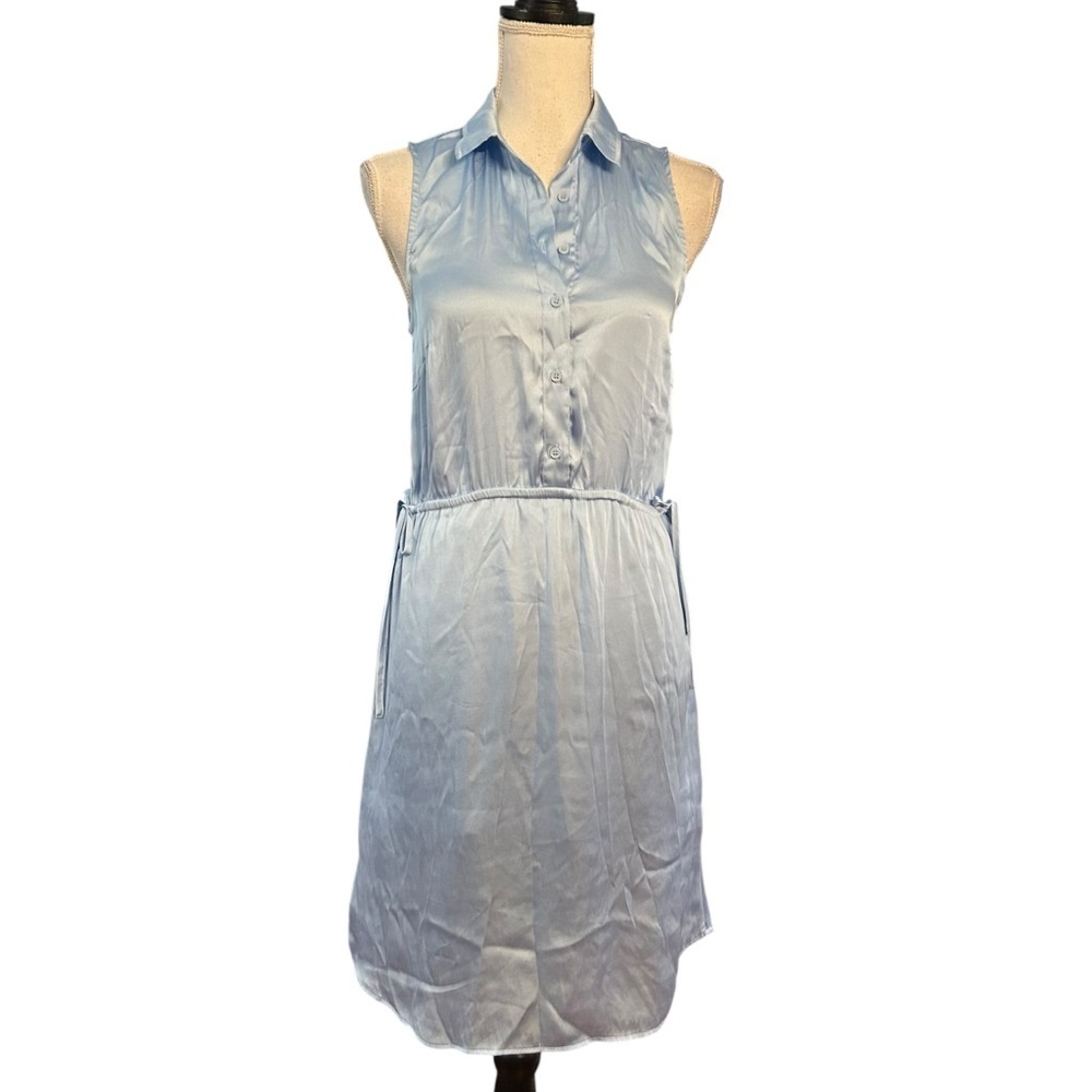 NWT H & M Drawstring Waist Satin Sleeveless‎ Shirt Dress Women’s SZ 2 in Blue